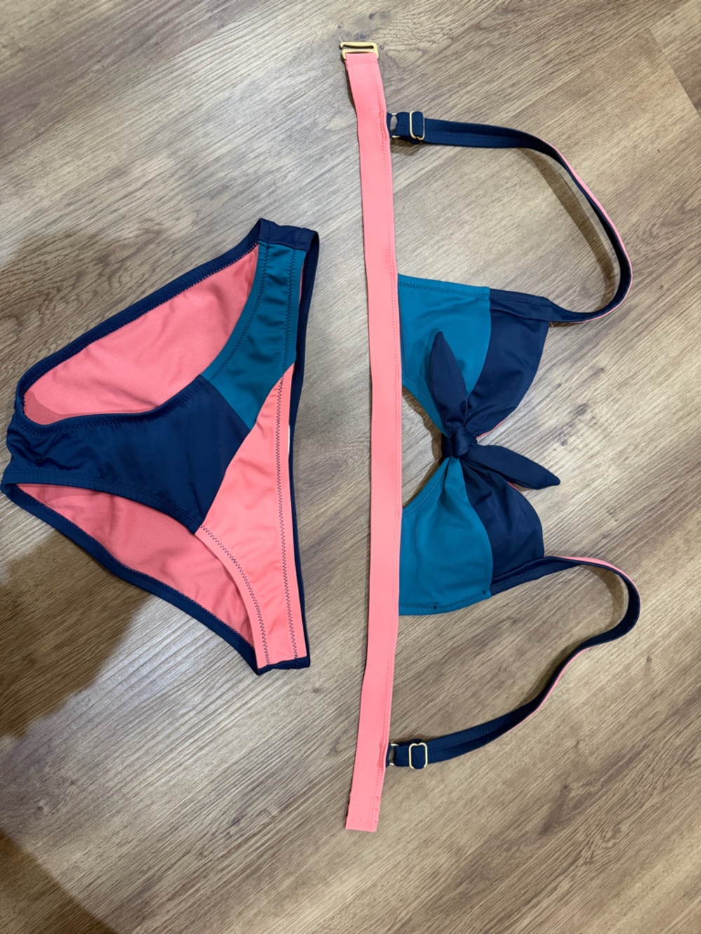 Jessica Simpson Two-Tone Navy Teal and Coral Bikini